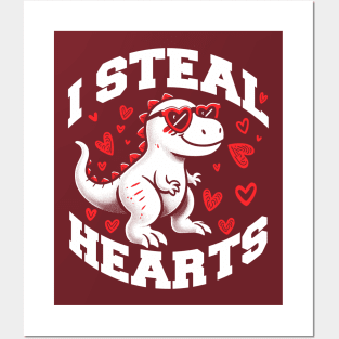 I Steal Hearts Valentines Day Dinosaur T-Rex Posters and Art